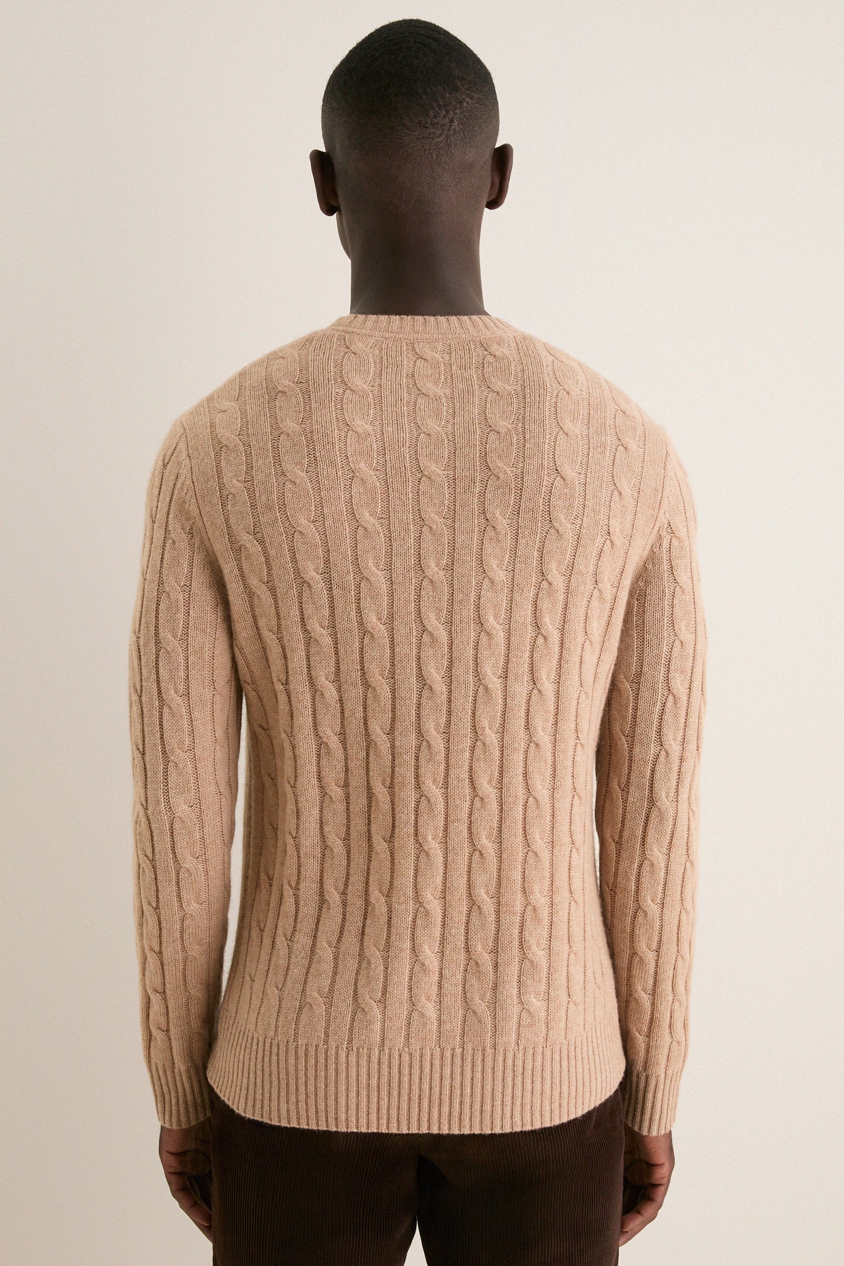 Men's Camel Cashmere Wool Cable Peter Crewneck