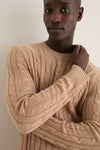 Men's Camel Cashmere Wool Cable Peter Crewneck