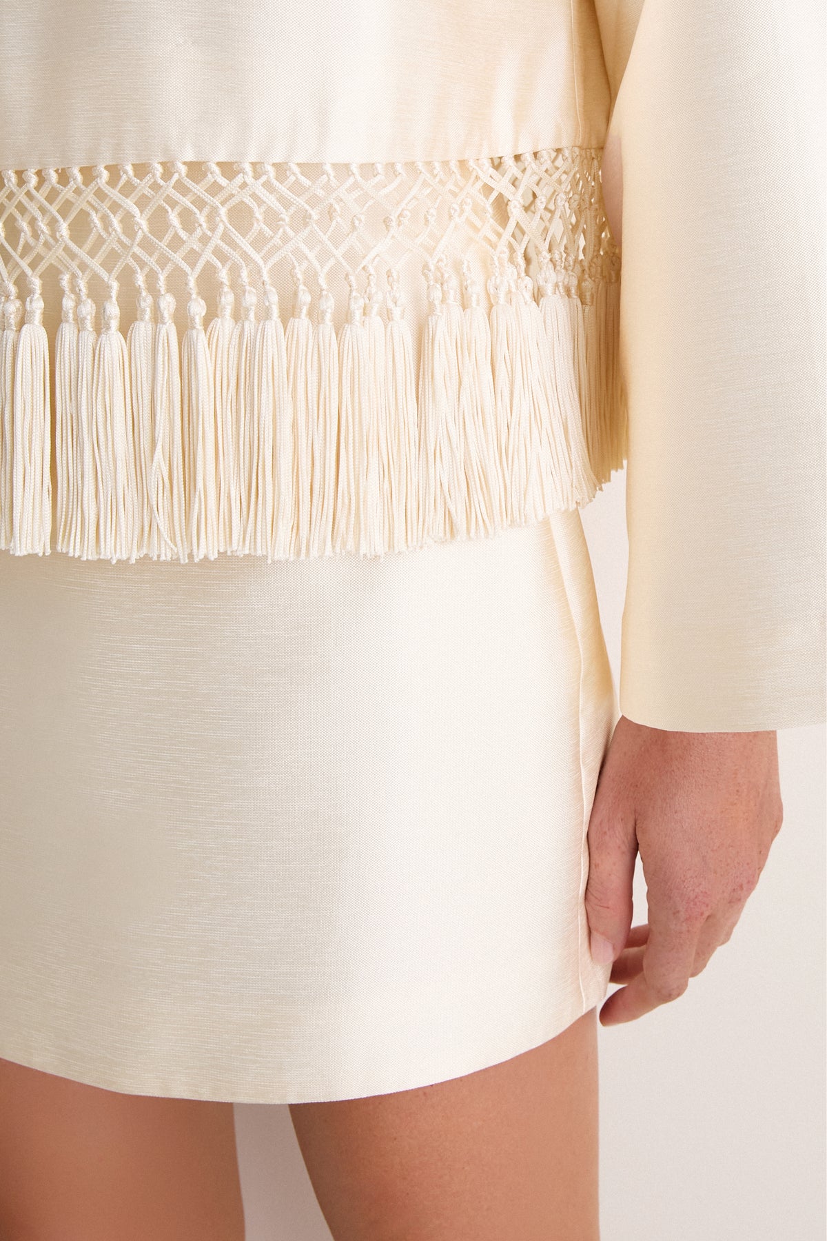 Pearl Dupioni Opal Straight Mini Skirt