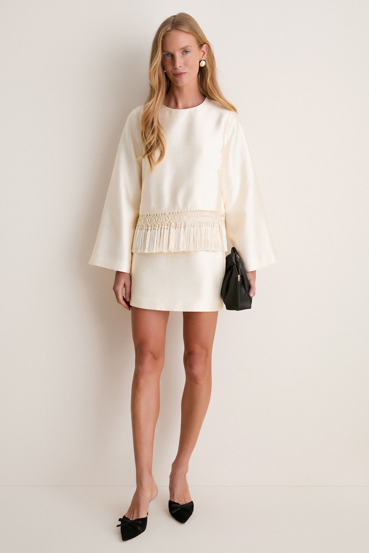 Pearl Dupioni Opal Straight Mini Skirt