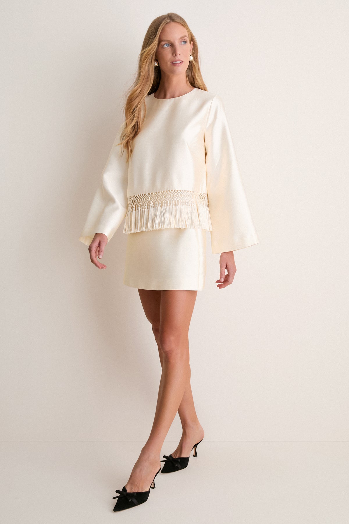 Pearl Dupioni Opal Straight Mini Skirt