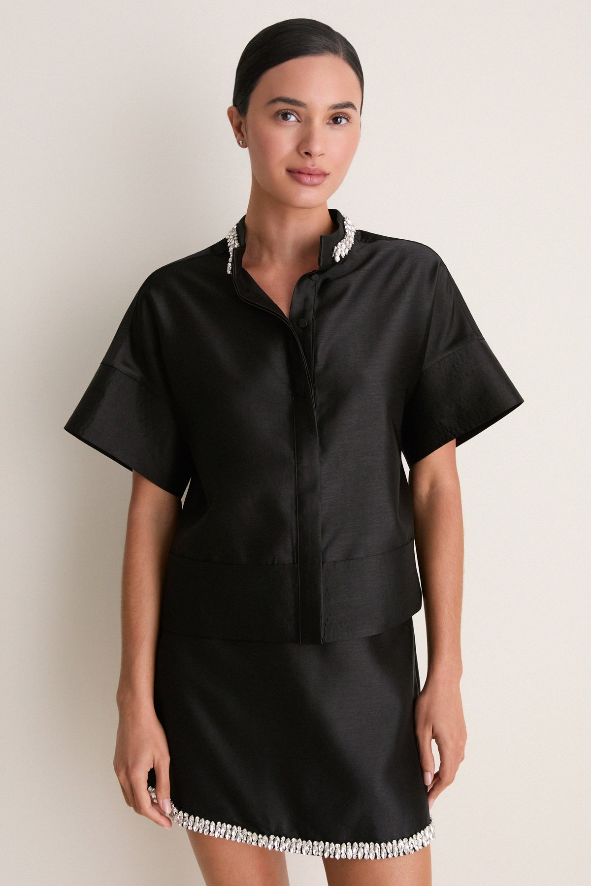 Black Embellished Sofia Stitch Shirt