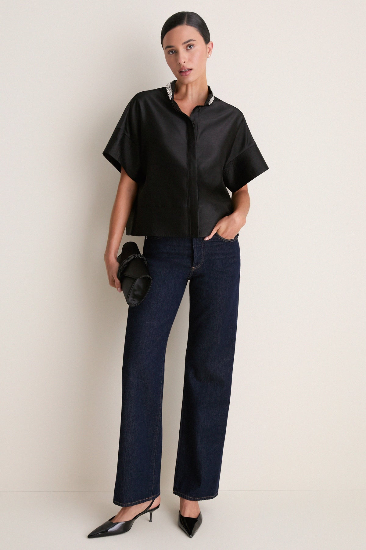 Black Embellished Sofia Stitch Shirt