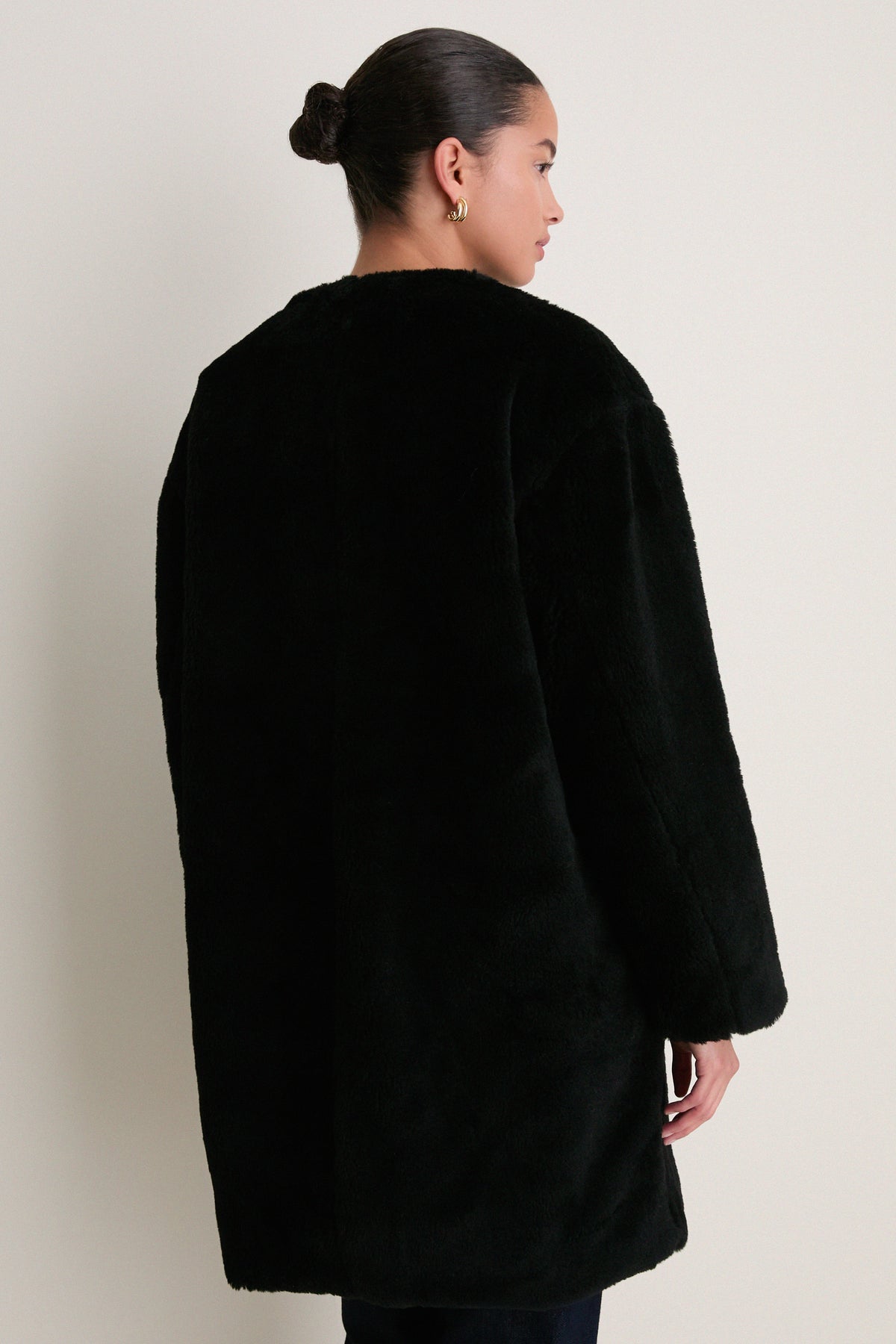 Black Martina Long Sherpa Coat