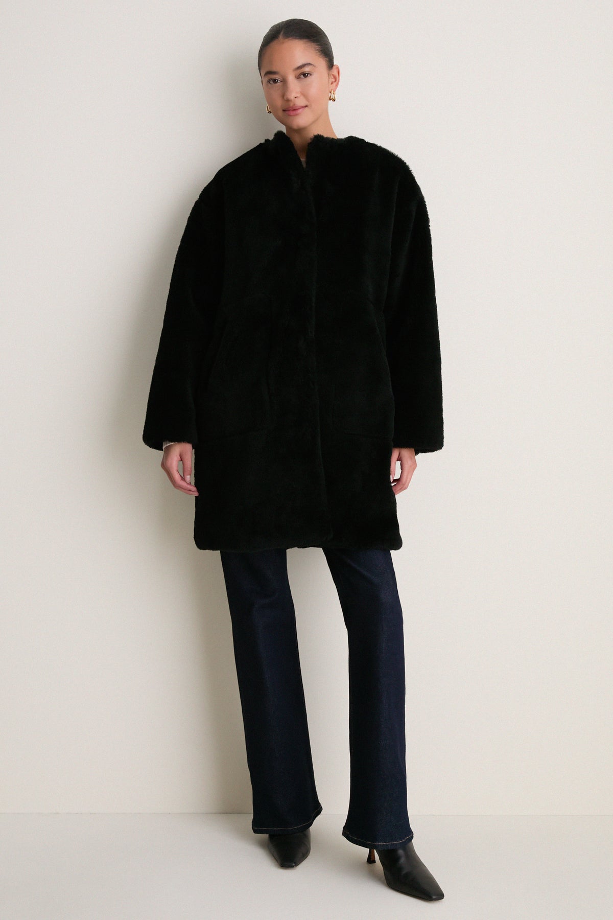 Black Martina Long Sherpa Coat