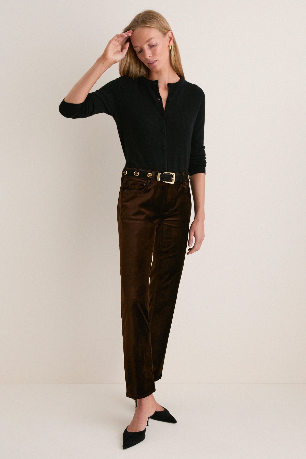 Caramel Velvet Anissa Straight Leg