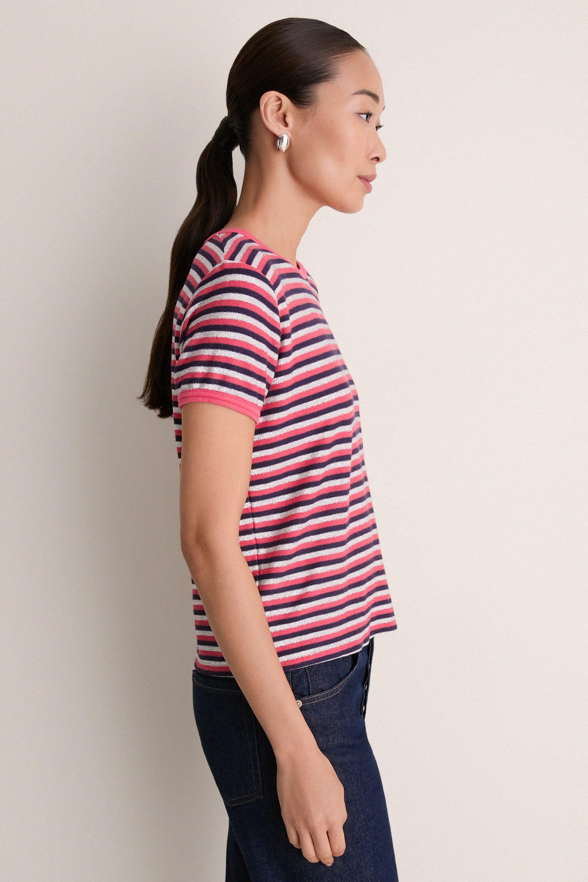 Navy Silver Pink Stripe The Lil Goodie Ringer