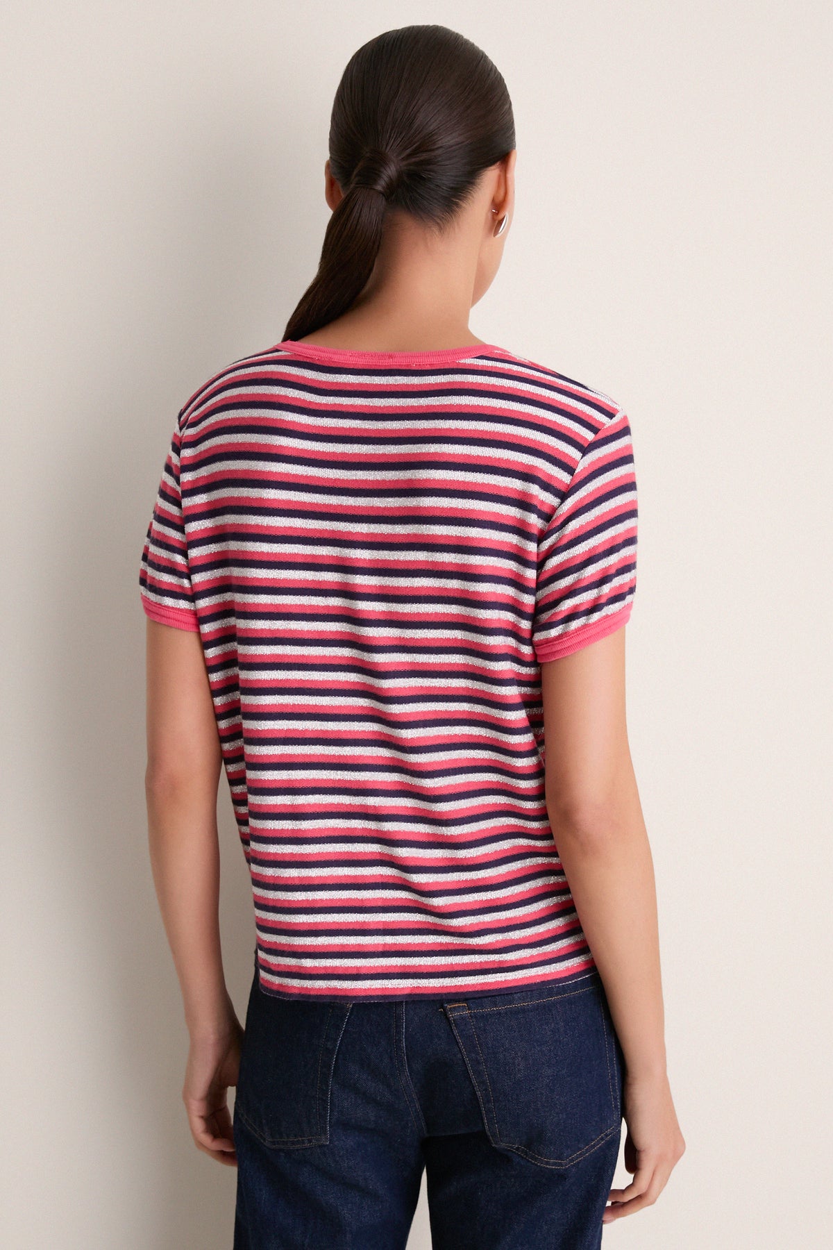 Navy Silver Pink Stripe The Lil Goodie Ringer