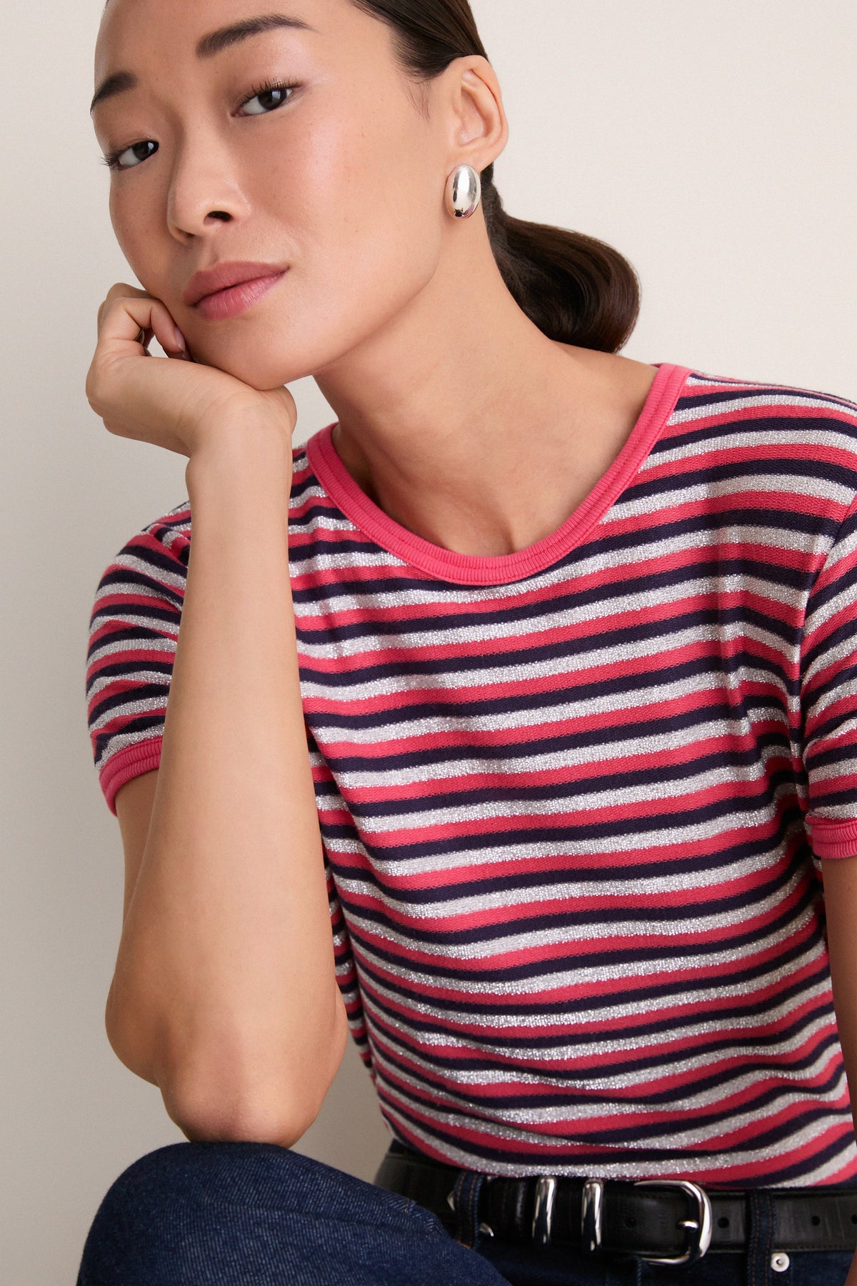 Navy Silver Pink Stripe The Lil Goodie Ringer