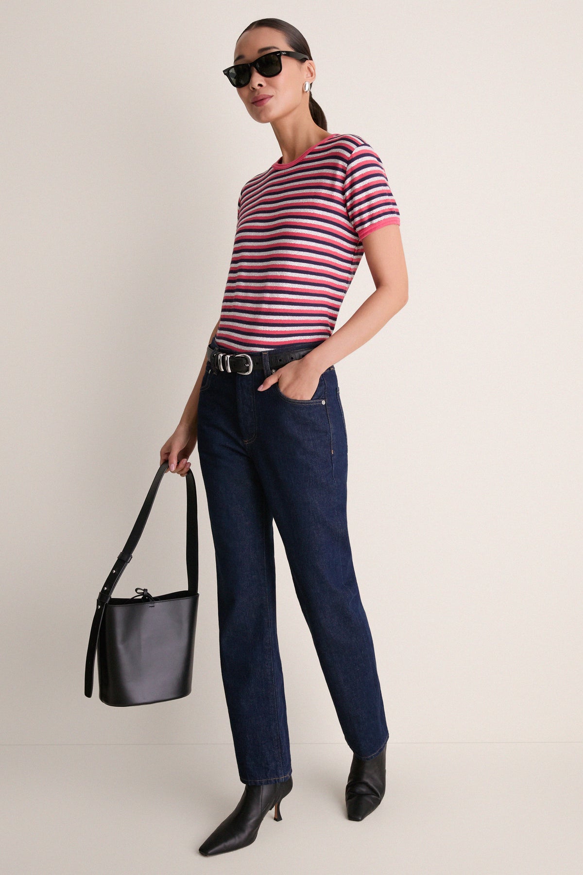 Navy Silver Pink Stripe The Lil Goodie Ringer