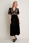 Black Alessandra Embroidered Midi Dress