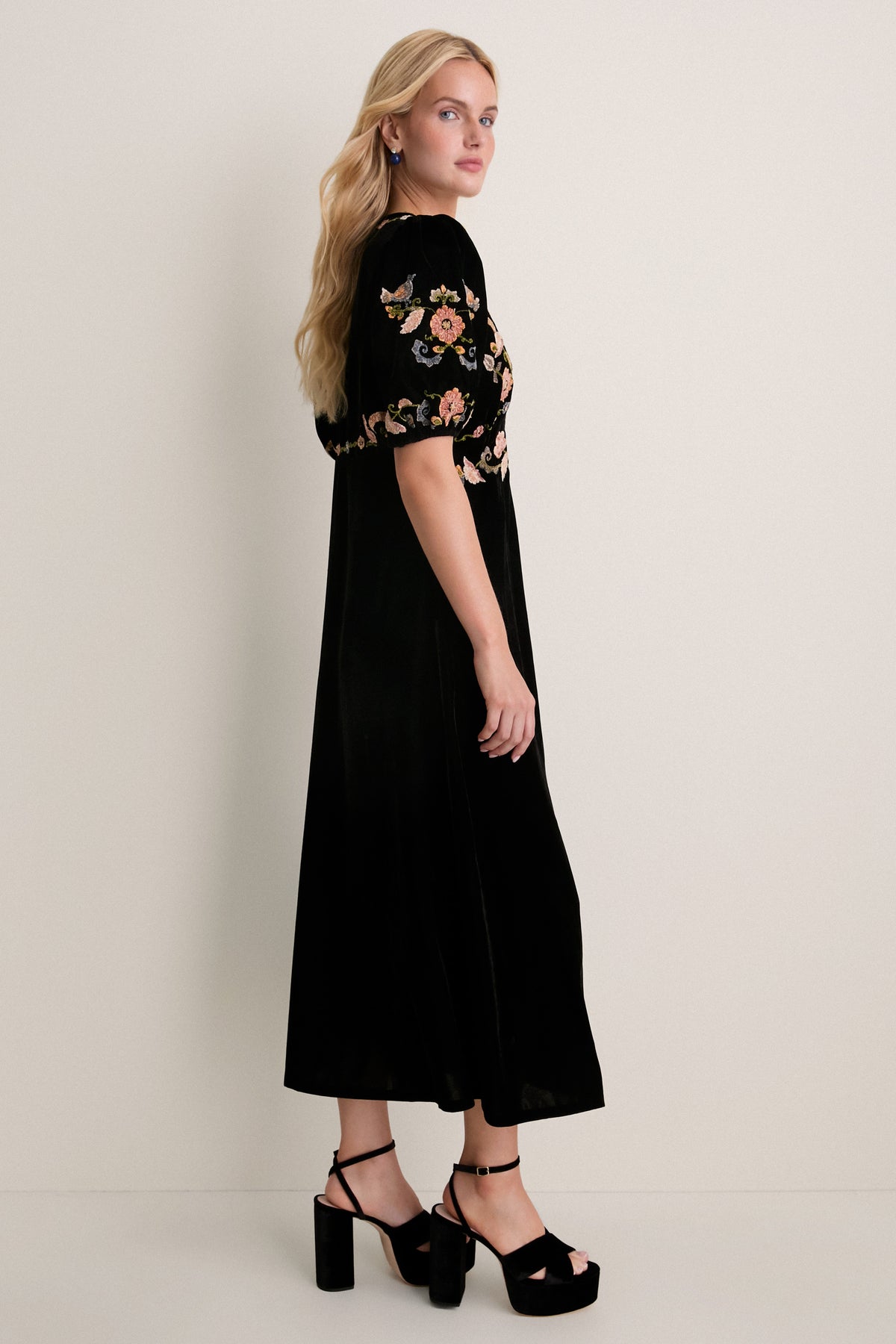 Black Alessandra Embroidered Midi Dress