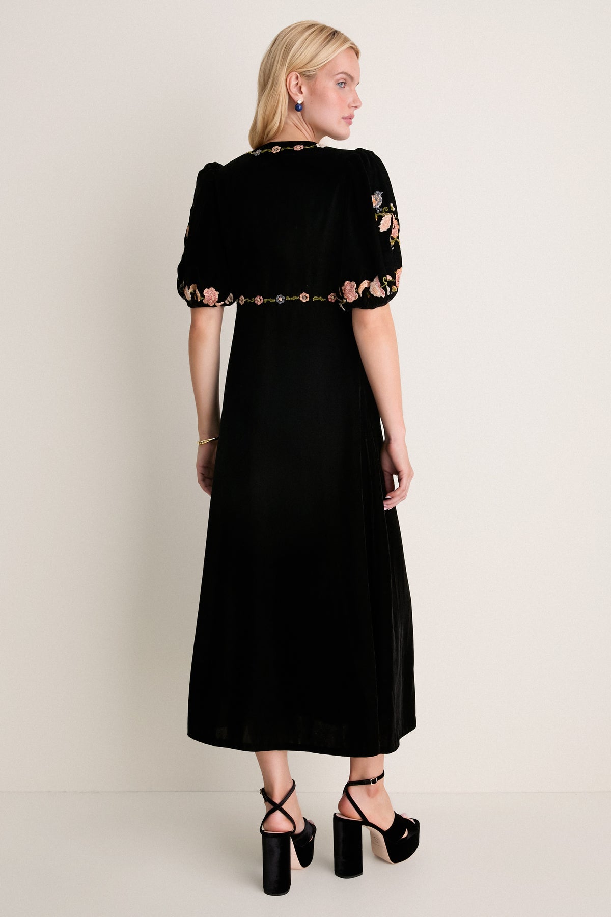 Black Alessandra Embroidered Midi Dress