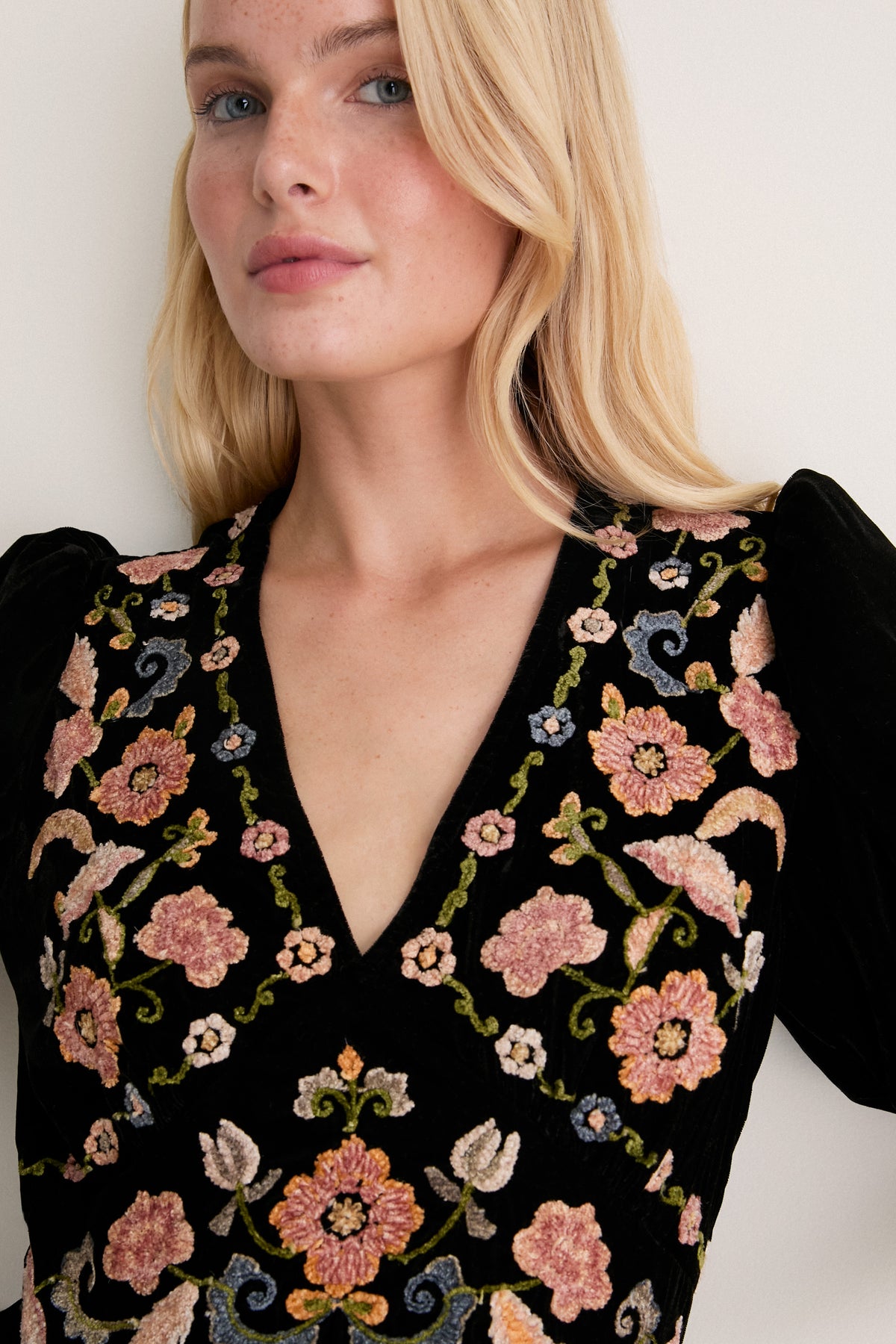 Black Alessandra Embroidered Midi Dress