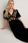 Black Alessandra Embroidered Midi Dress