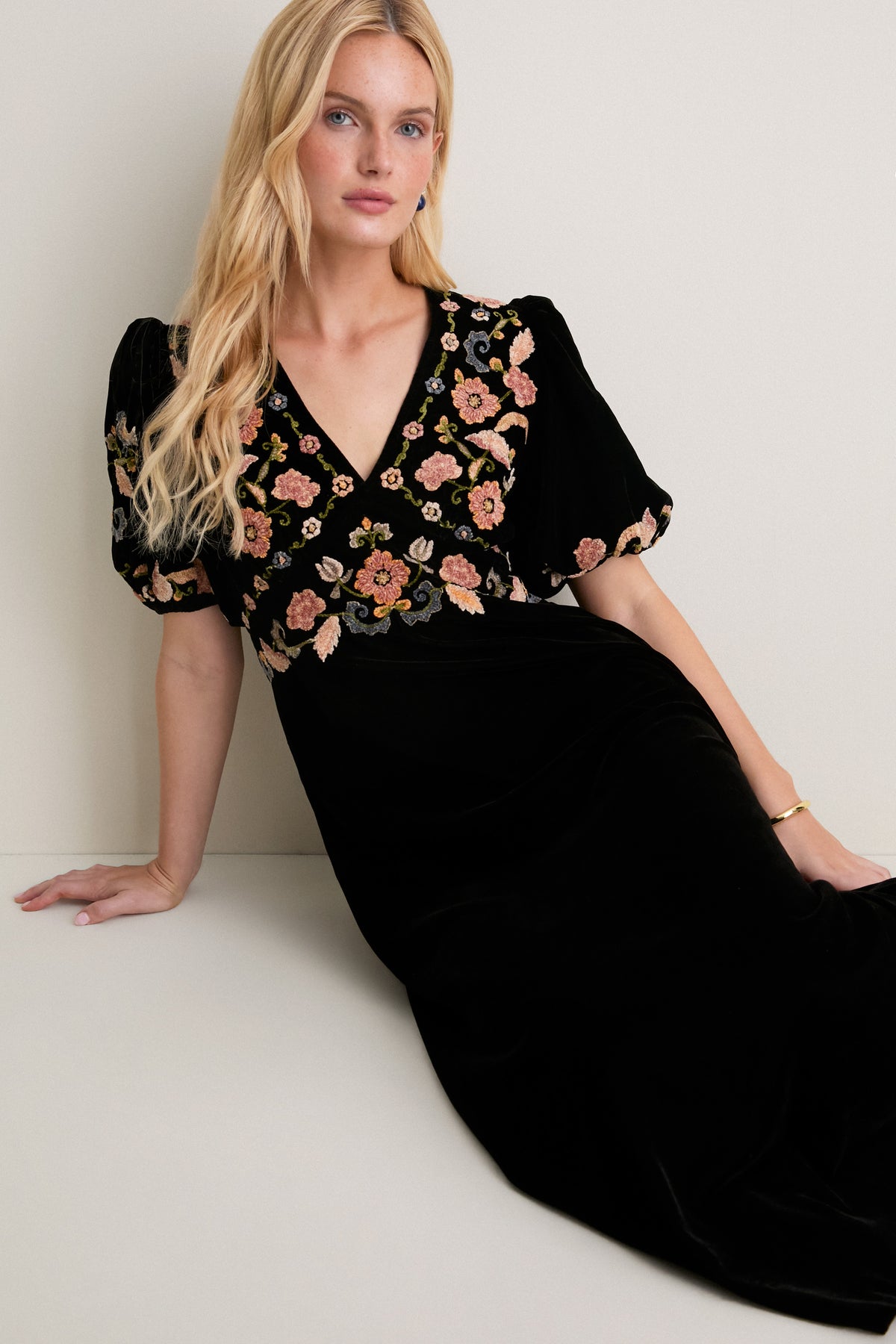 Black Alessandra Embroidered Midi Dress