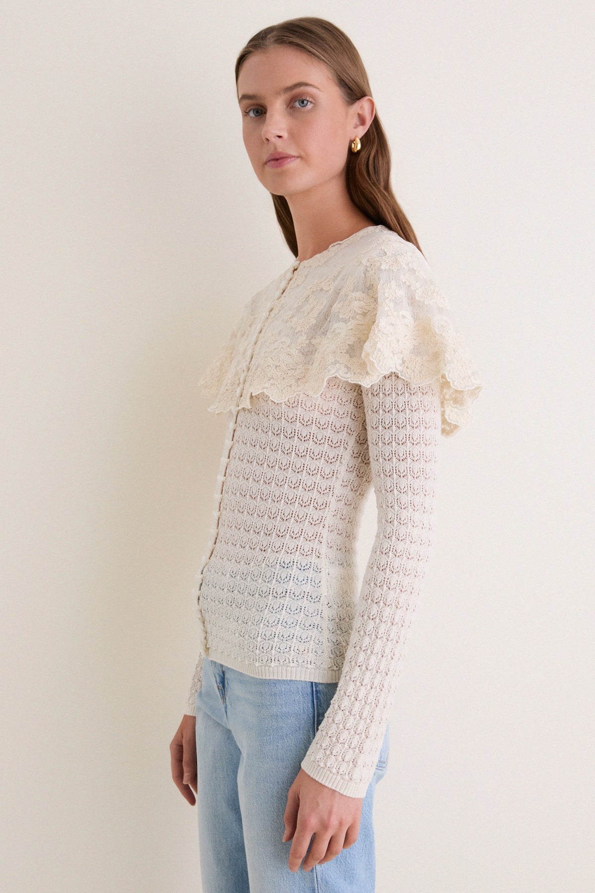 Cream Chandra Lace Cape Cardigan