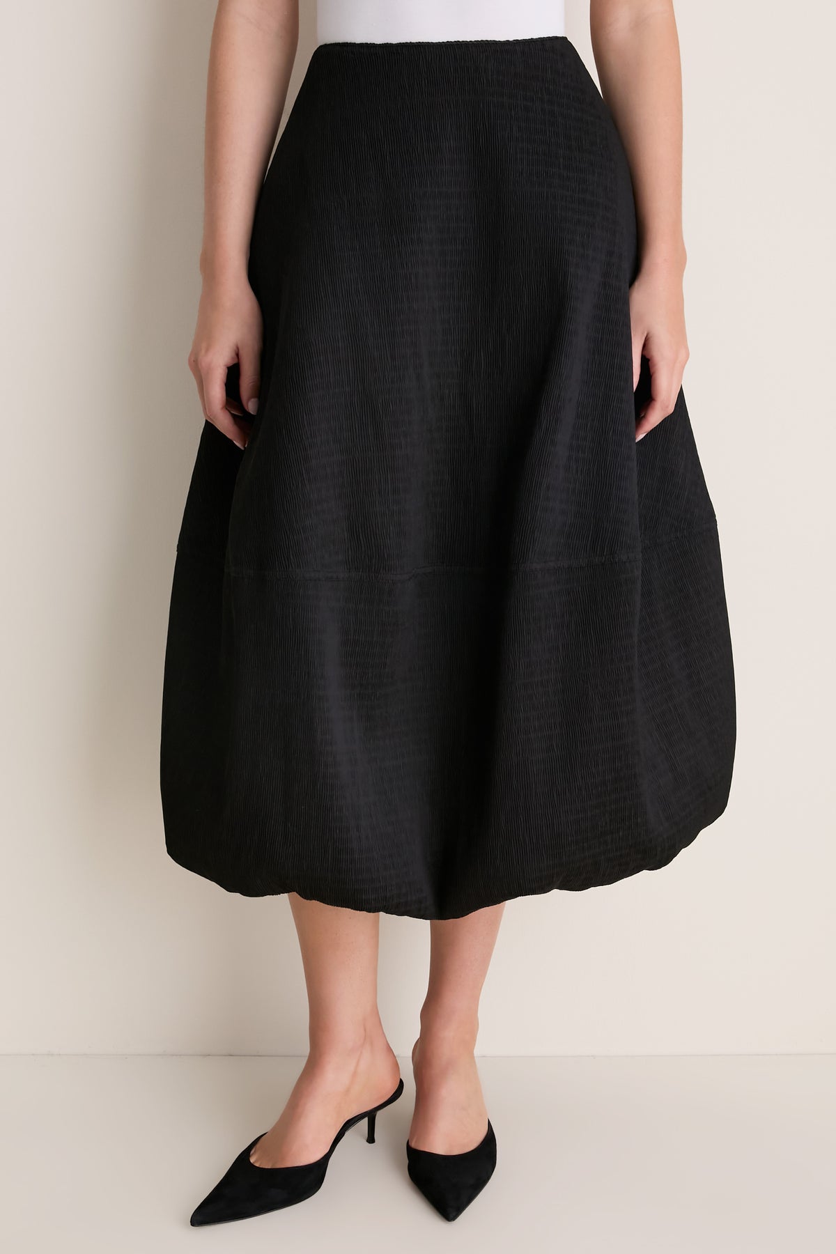 Black Evora Bubble Midi Skirt