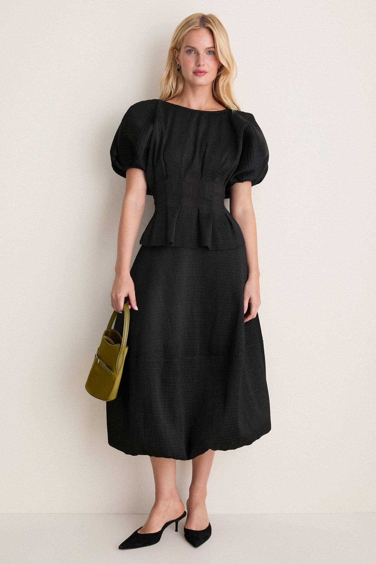 Black Evora Bubble Midi Skirt