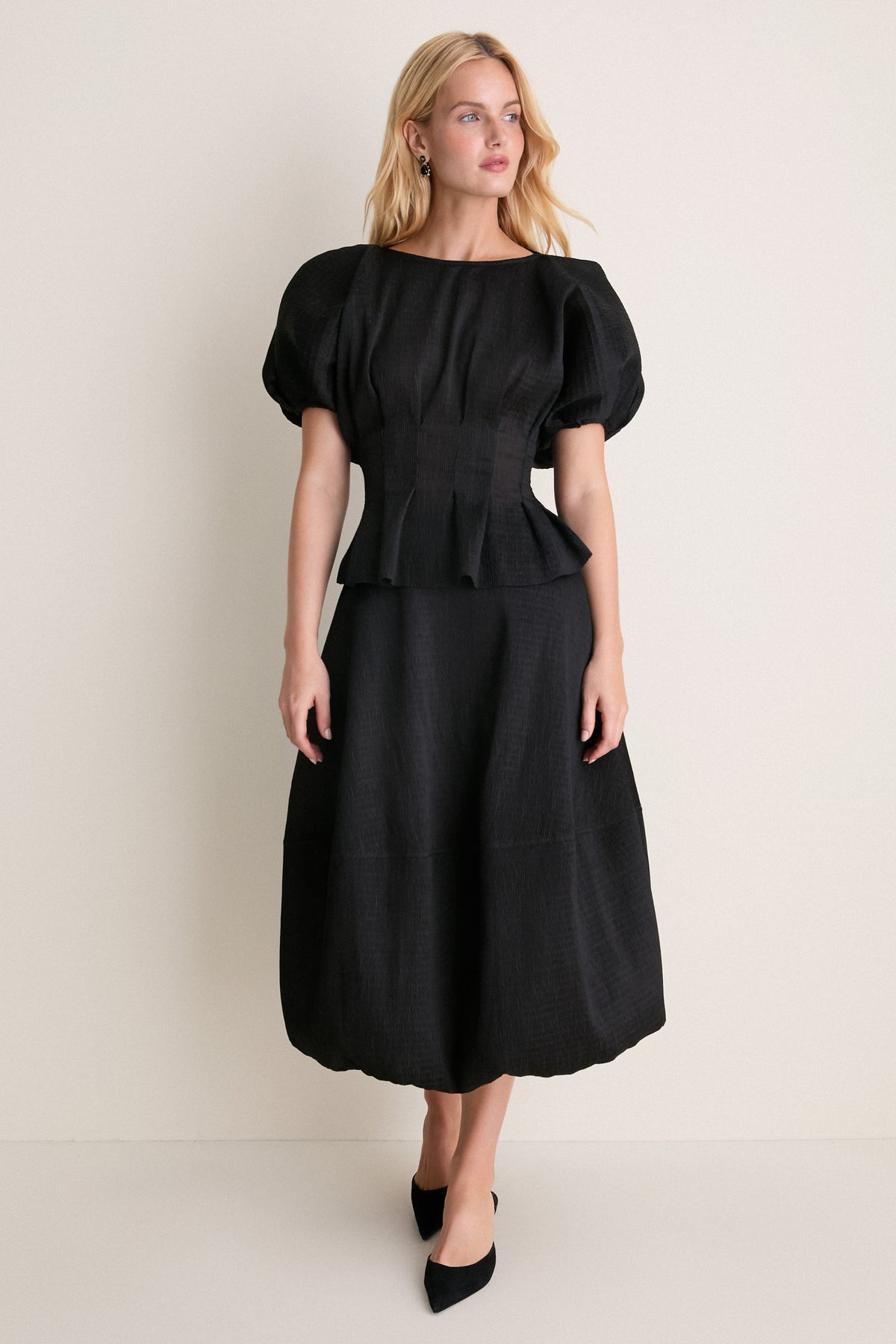 Black Evora Bubble Midi Skirt
