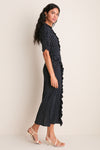 Black Jeanne Polka Dot Rouched Midi Dress