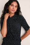 Black Jeanne Polka Dot Rouched Midi Dress