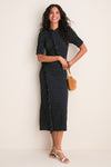 Black Jeanne Polka Dot Rouched Midi Dress