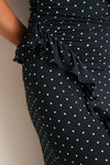 Black Jeanne Polka Dot Rouched Midi Dress