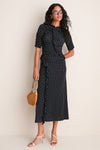Black Jeanne Polka Dot Rouched Midi Dress
