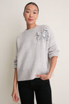 Gray Wool Blend Beaded Brooch Celia Crewneck