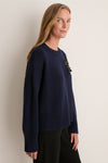 Navy Wool Blend Beaded Brooch Celia Crewneck