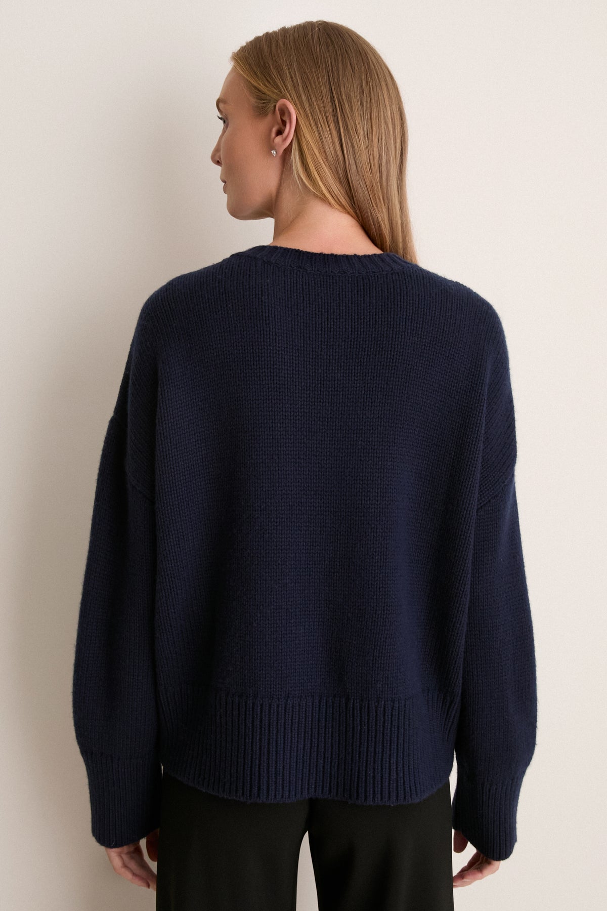 Navy Wool Blend Beaded Brooch Celia Crewneck