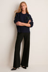 Navy Wool Blend Beaded Brooch Celia Crewneck