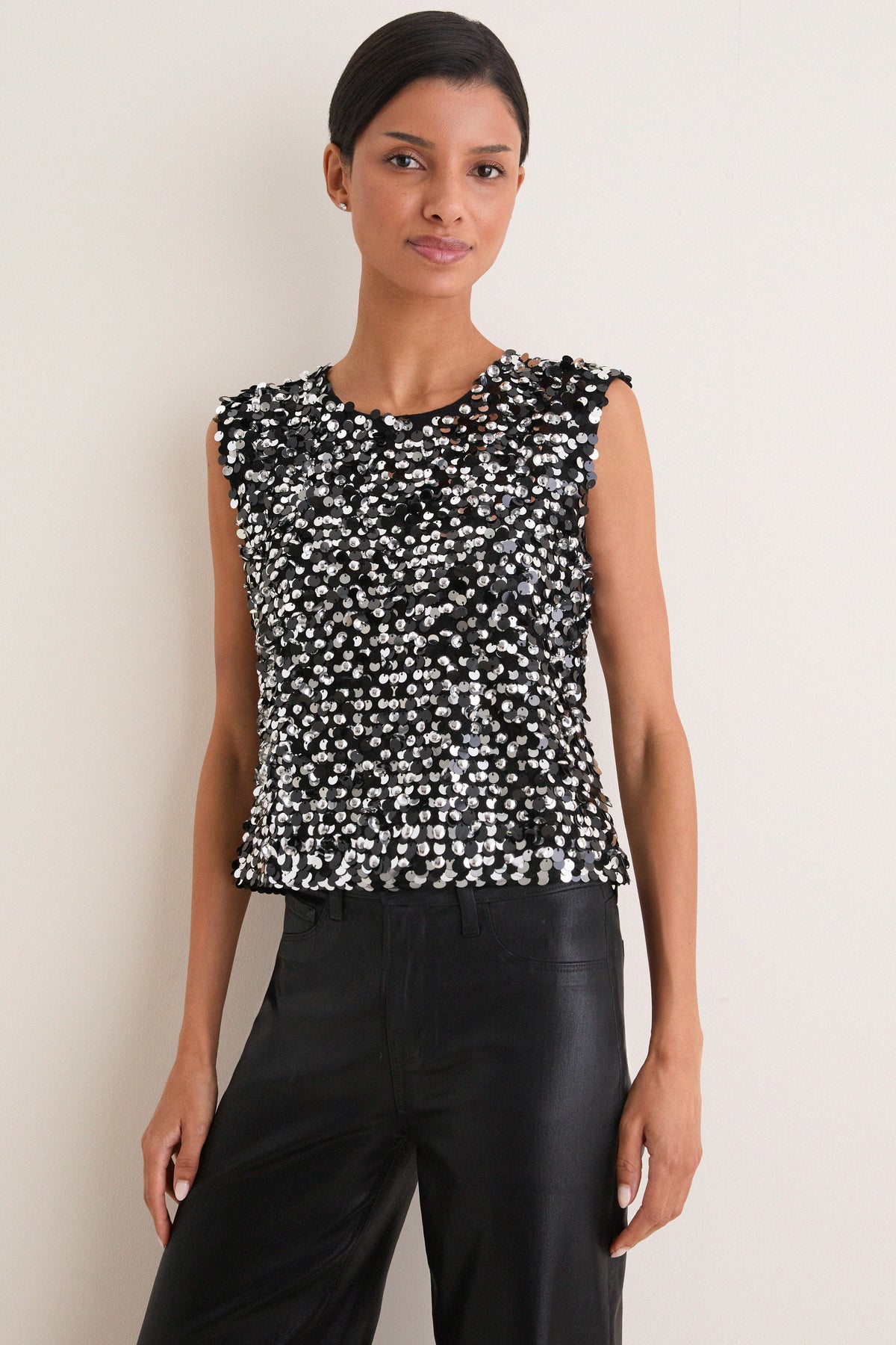 Polo Black Sequin Mesh Knit Sleeveless Tank