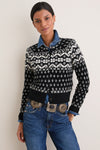 Black and Cream Wool Cotton Long Sleeve Crewneck Cardigan
