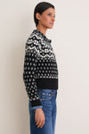 Black and Cream Wool Cotton Long Sleeve Crewneck Cardigan