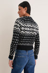 Black and Cream Wool Cotton Long Sleeve Crewneck Cardigan