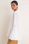 White Cotton Silk Organdy Band Collar Shirt