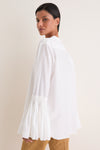 White Cotton Silk Organdy Band Collar Shirt
