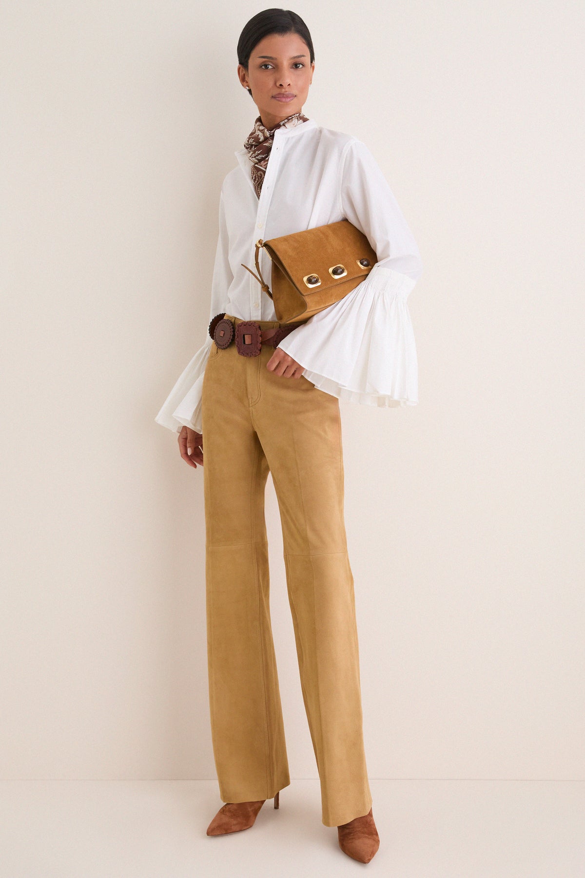 White Cotton Silk Organdy Band Collar Shirt