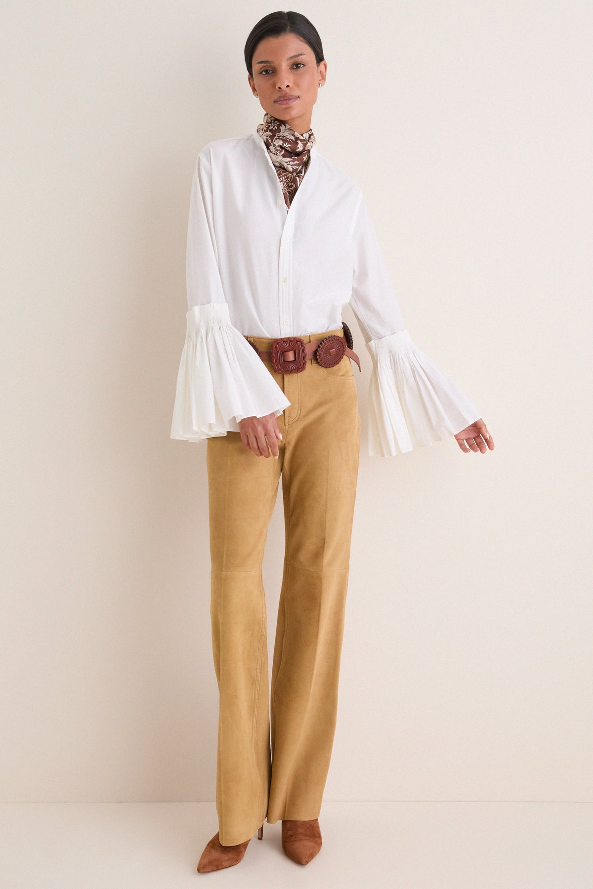 White Cotton Silk Organdy Band Collar Shirt