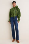 Green Cotton Silk Organdy Long Sleeve Tie Shirt