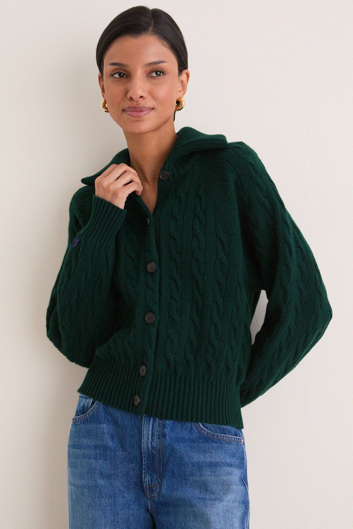 College Green Wool Cashemere Polo Collar Cardigan