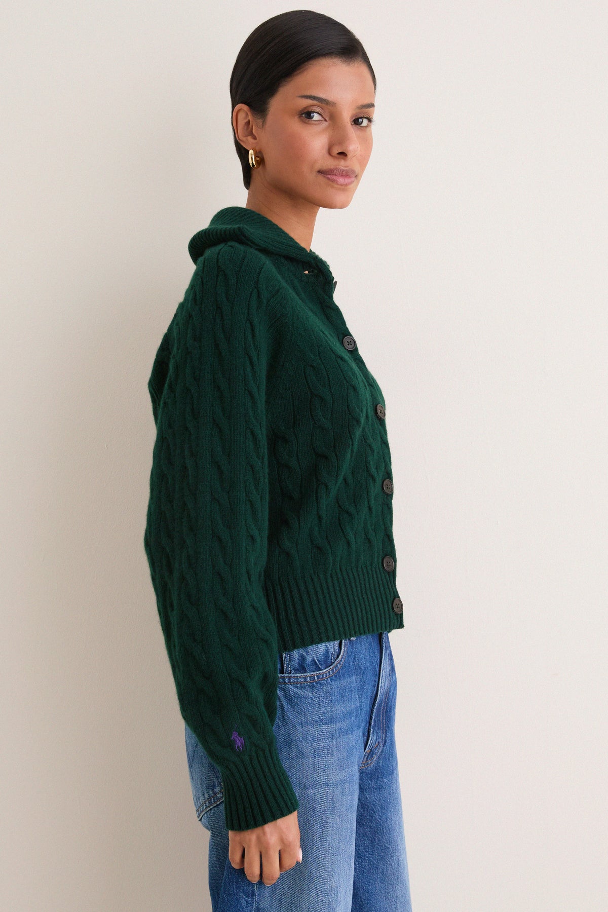 College Green Wool Cashemere Polo Collar Cardigan