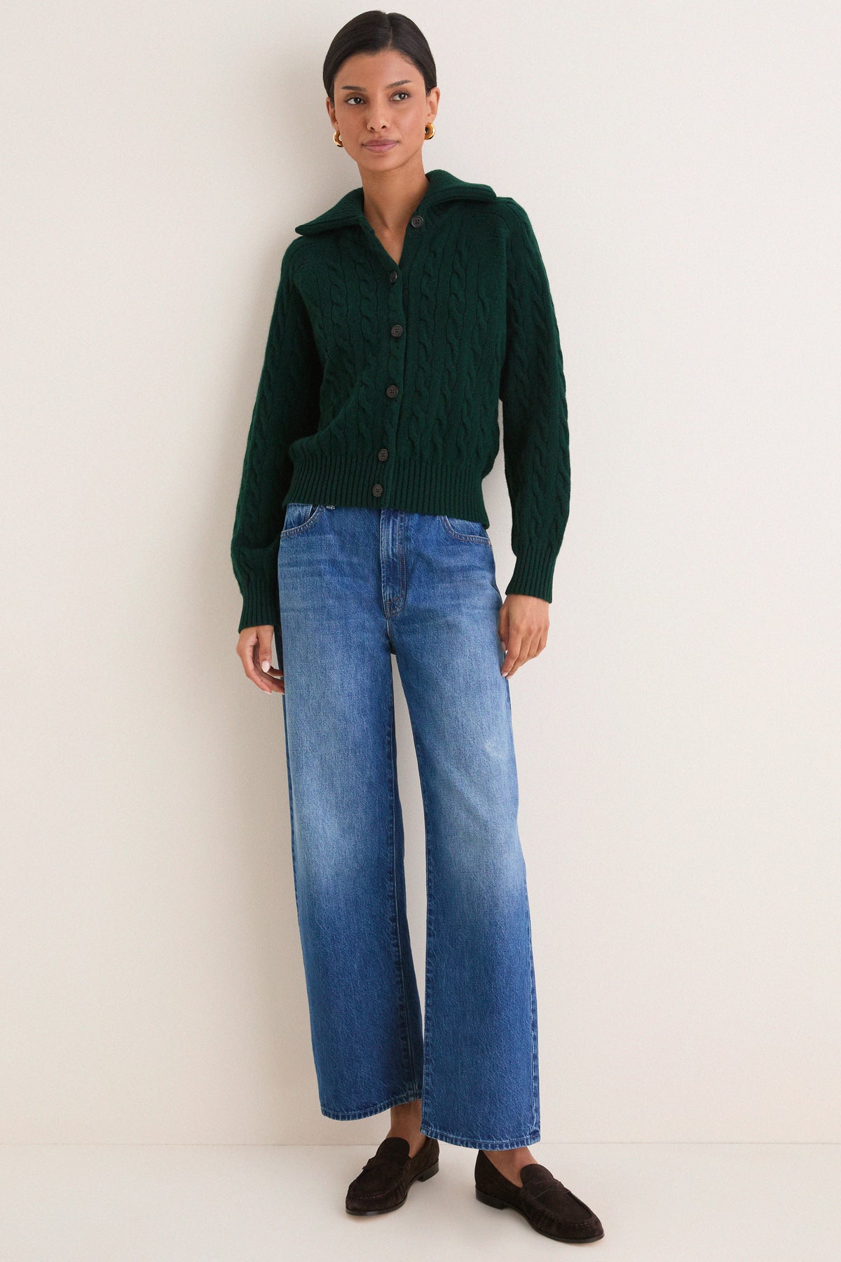 College Green Wool Cashemere Polo Collar Cardigan