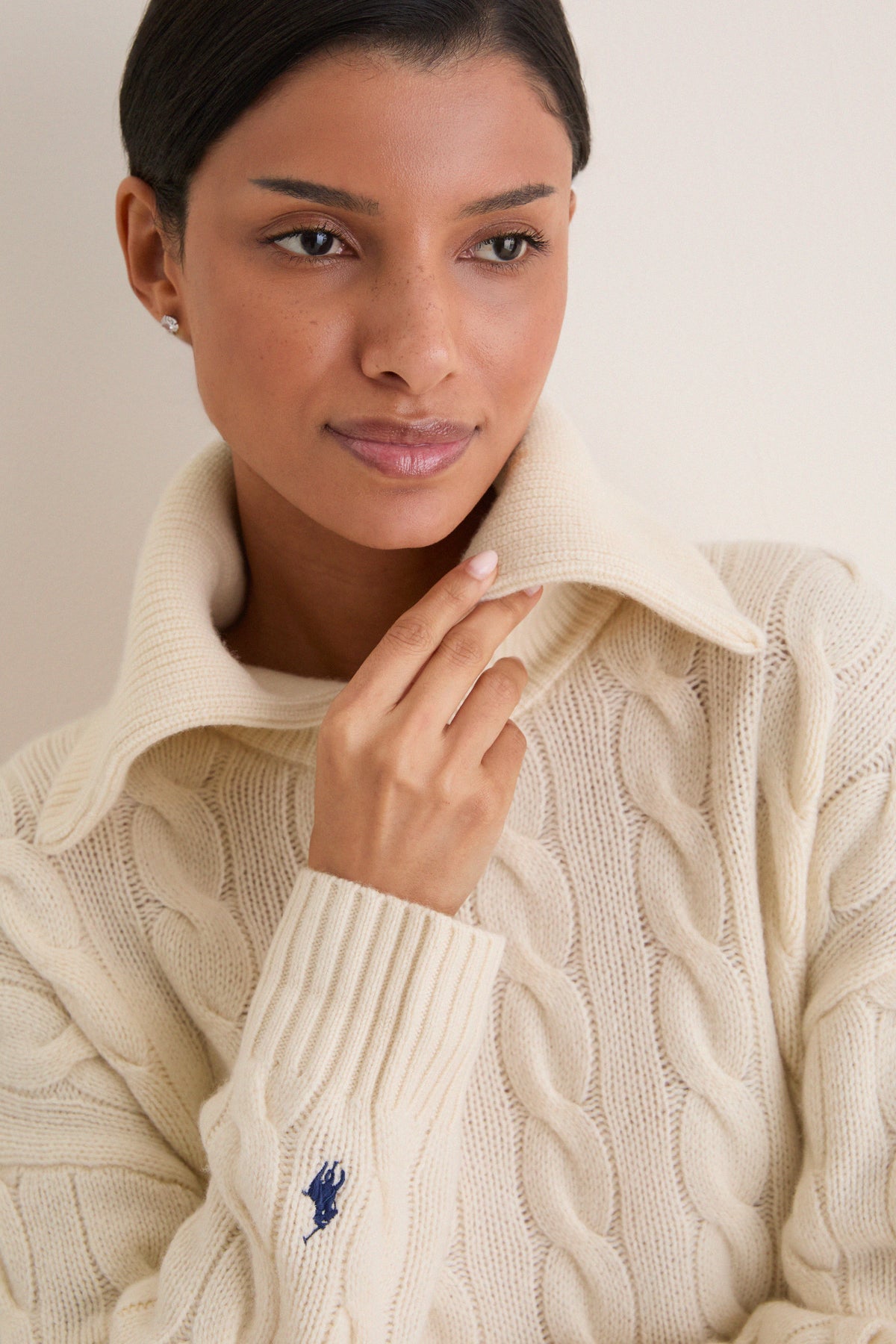 Authentic Cream Long Sleeve Shawl Collar Sweater