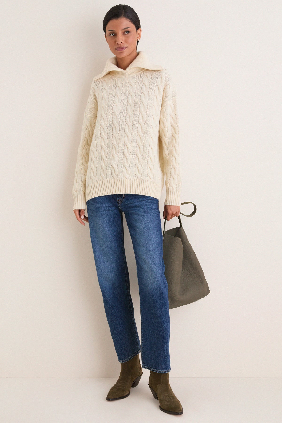 Authentic Cream Long Sleeve Shawl Collar Sweater