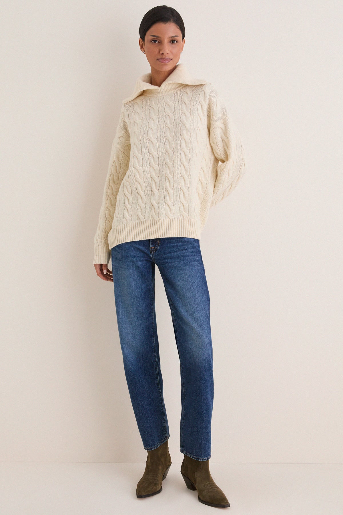 Authentic Cream Long Sleeve Shawl Collar Sweater