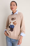 Tan Multi Cotton Long Sleeve Crewneck Sweater