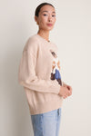 Tan Multi Cotton Long Sleeve Crewneck Sweater